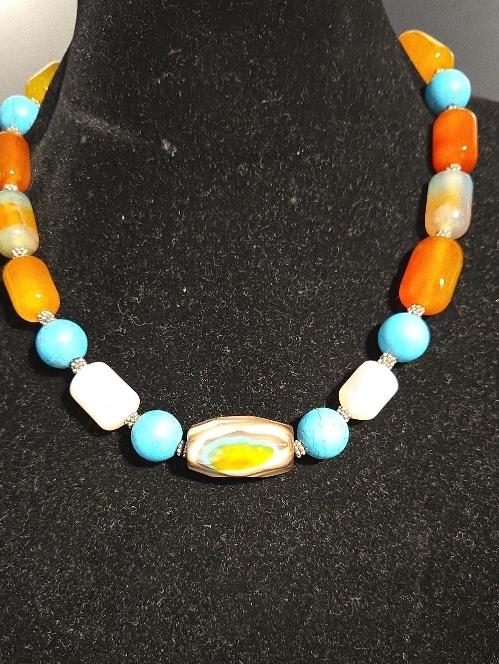 Vintage Boho Chunky Multi-Gemstone Beaded Statement Necklace 18"-21